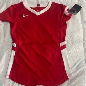 NWT girls Nike red and white sports v neck tshirt size medium
